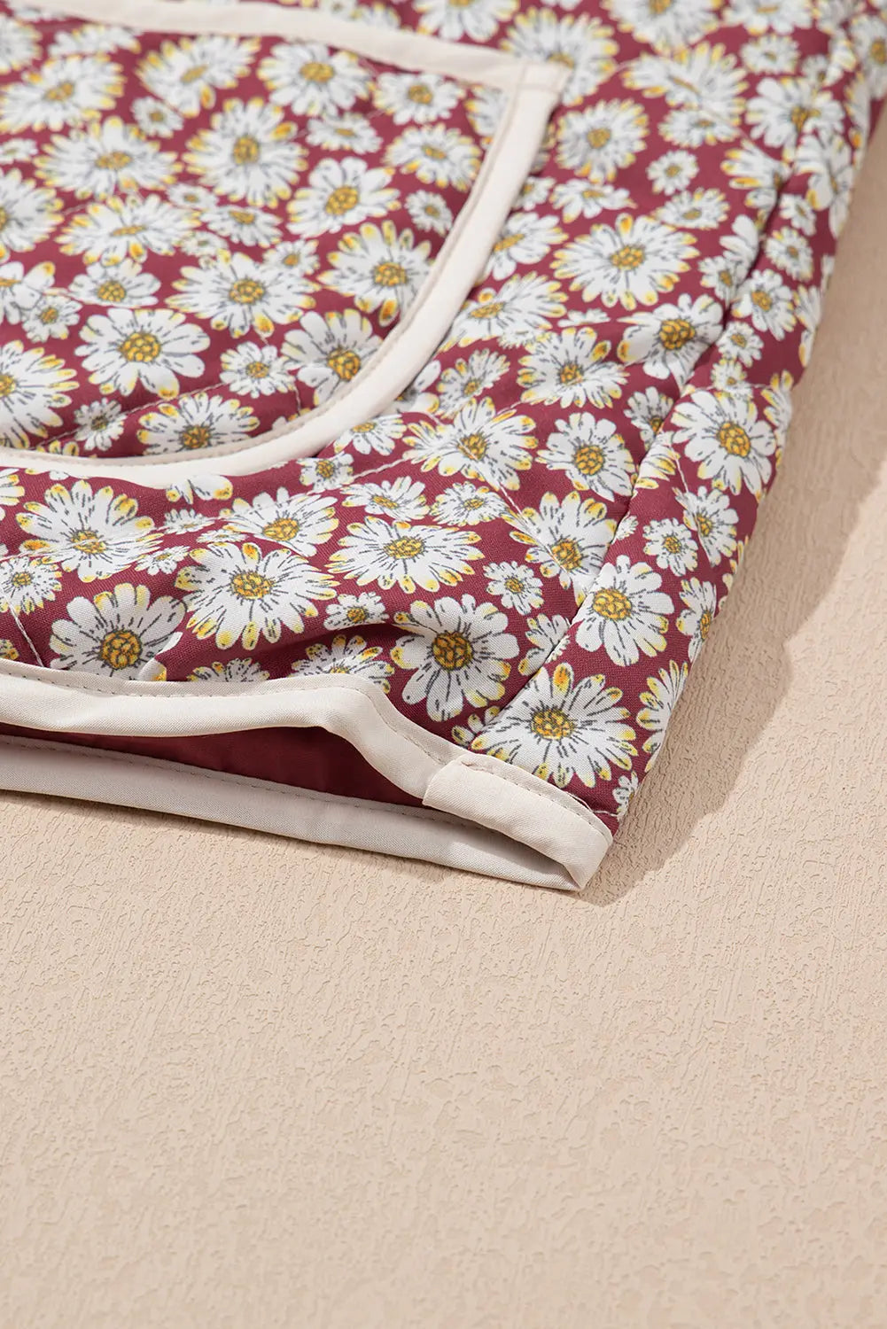 Pink Floral Print Contrast Edge Stand Neck Coat - eAura