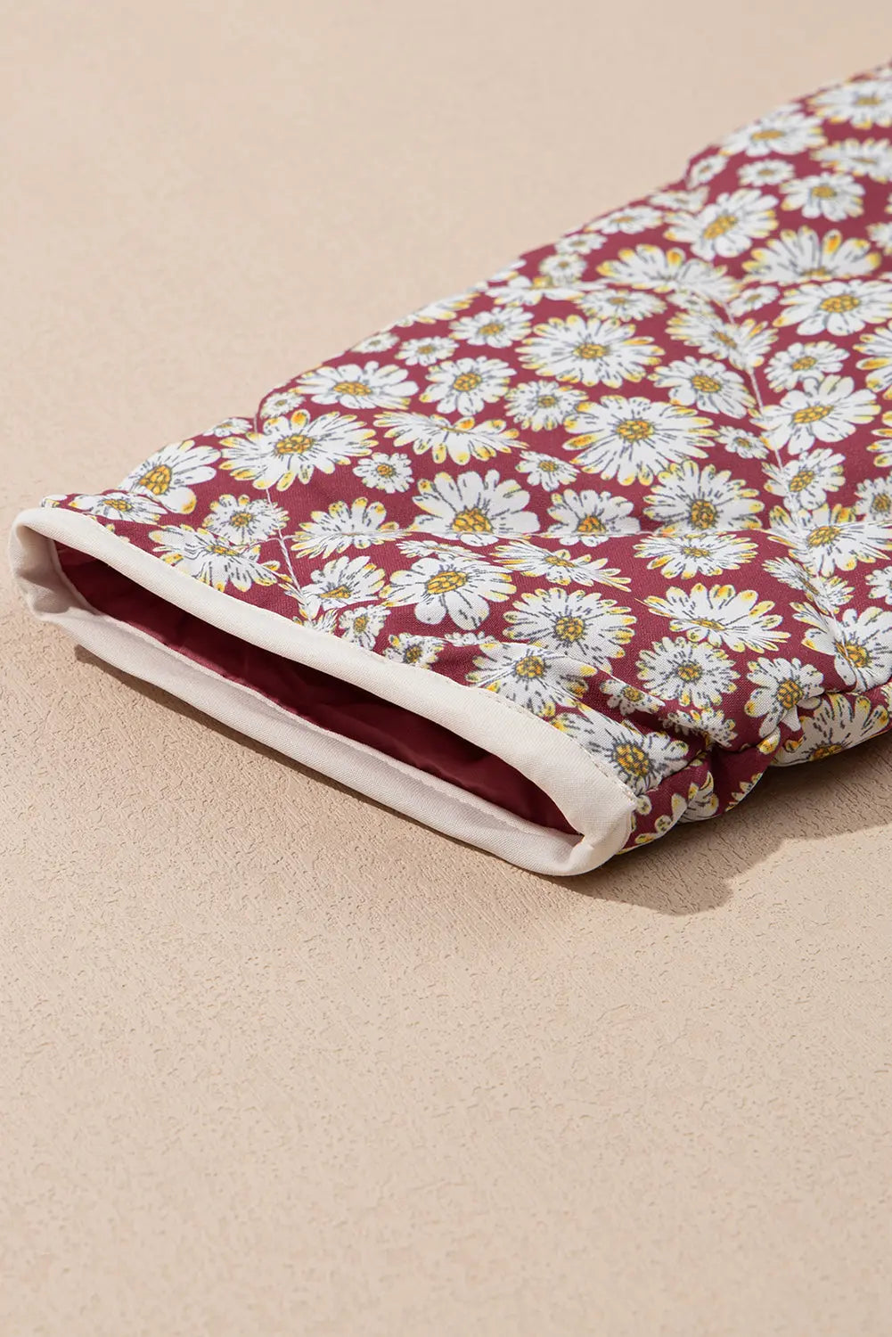 Pink Floral Print Contrast Edge Stand Neck Coat - eAura