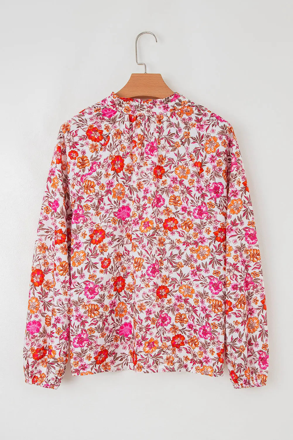 Pink Floral Print Tie Split Neck Bracelet Sleeve Blouse Dear-Lover Dropshipping