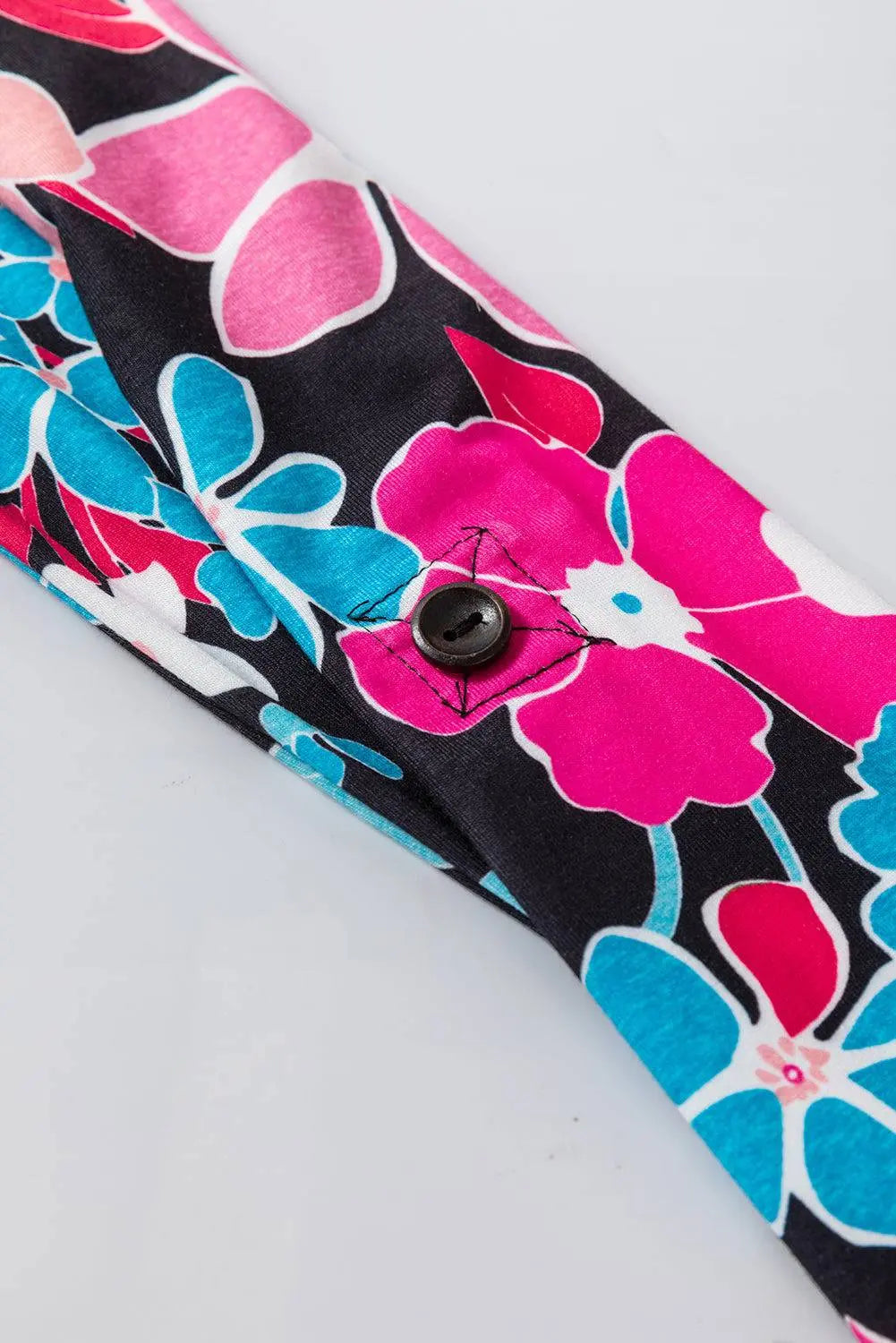 Pink Floral V Neck Roll Tab Sleeve Blouse - BB Fashion Outlet
