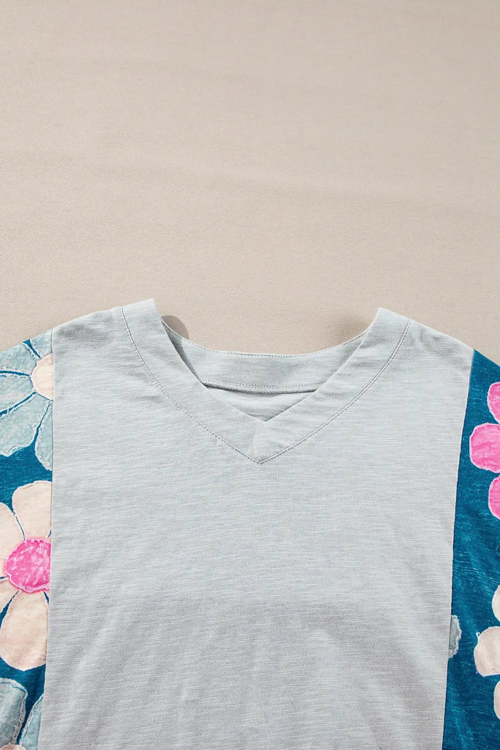 Pink Flower Patchwork Exposed Seam Oversized High Low Top - eAura