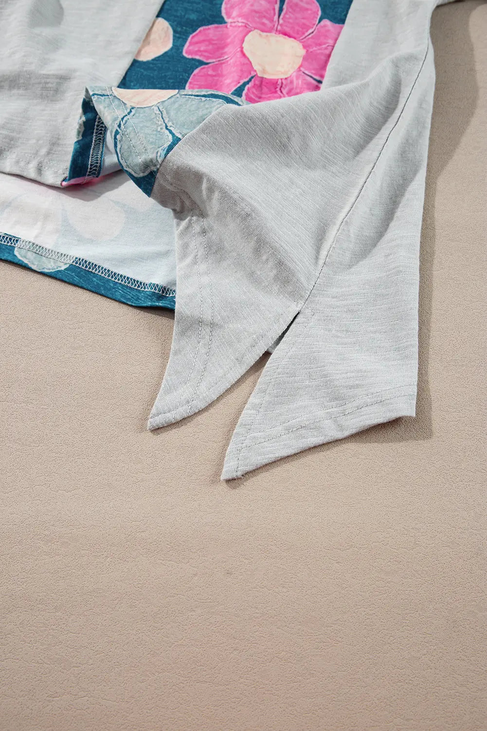 Pink Flower Patchwork Exposed Seam Oversized High Low Top - eAura