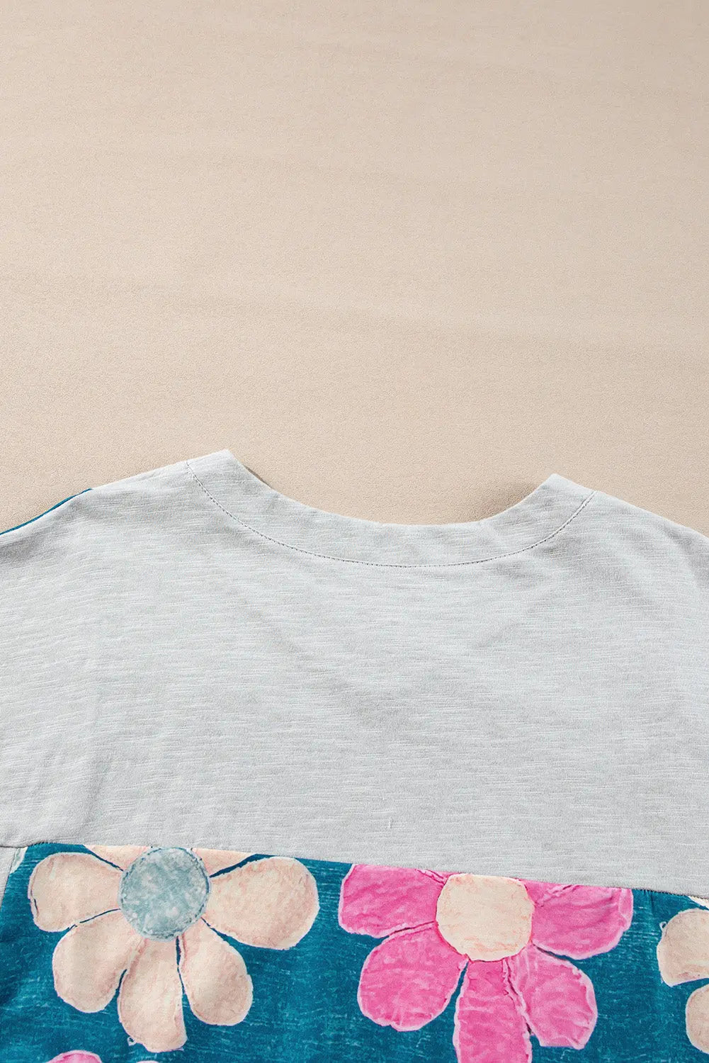 Pink Flower Patchwork Exposed Seam Oversized High Low Top - eAura