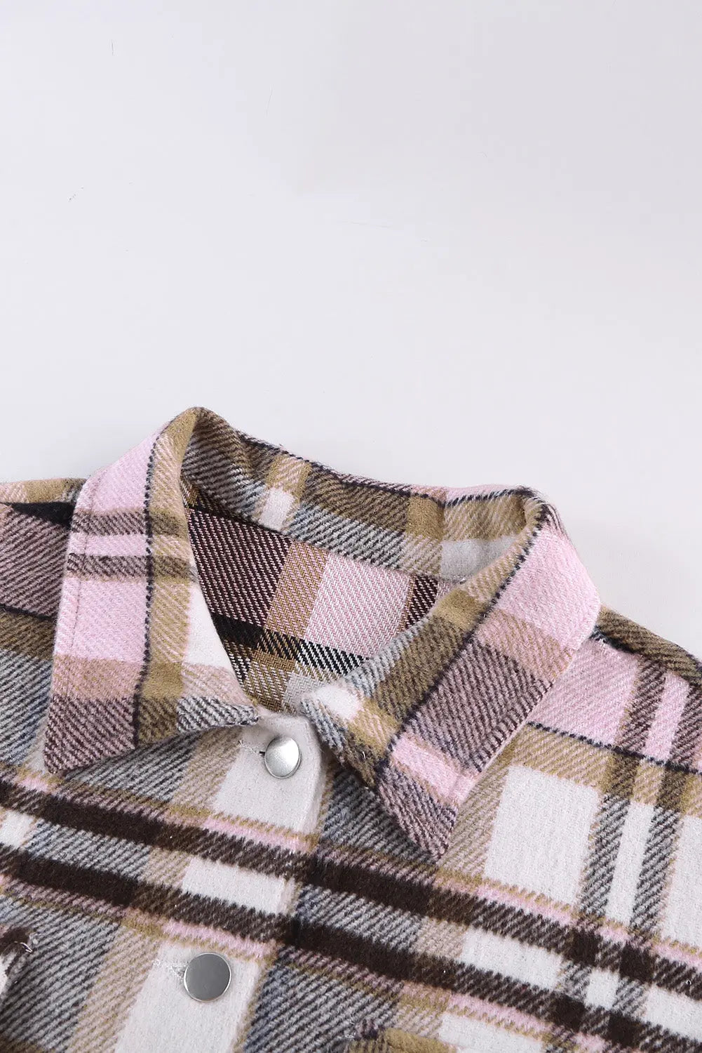 Pink Geometric Plaid Print Pocketed Shacket eAura