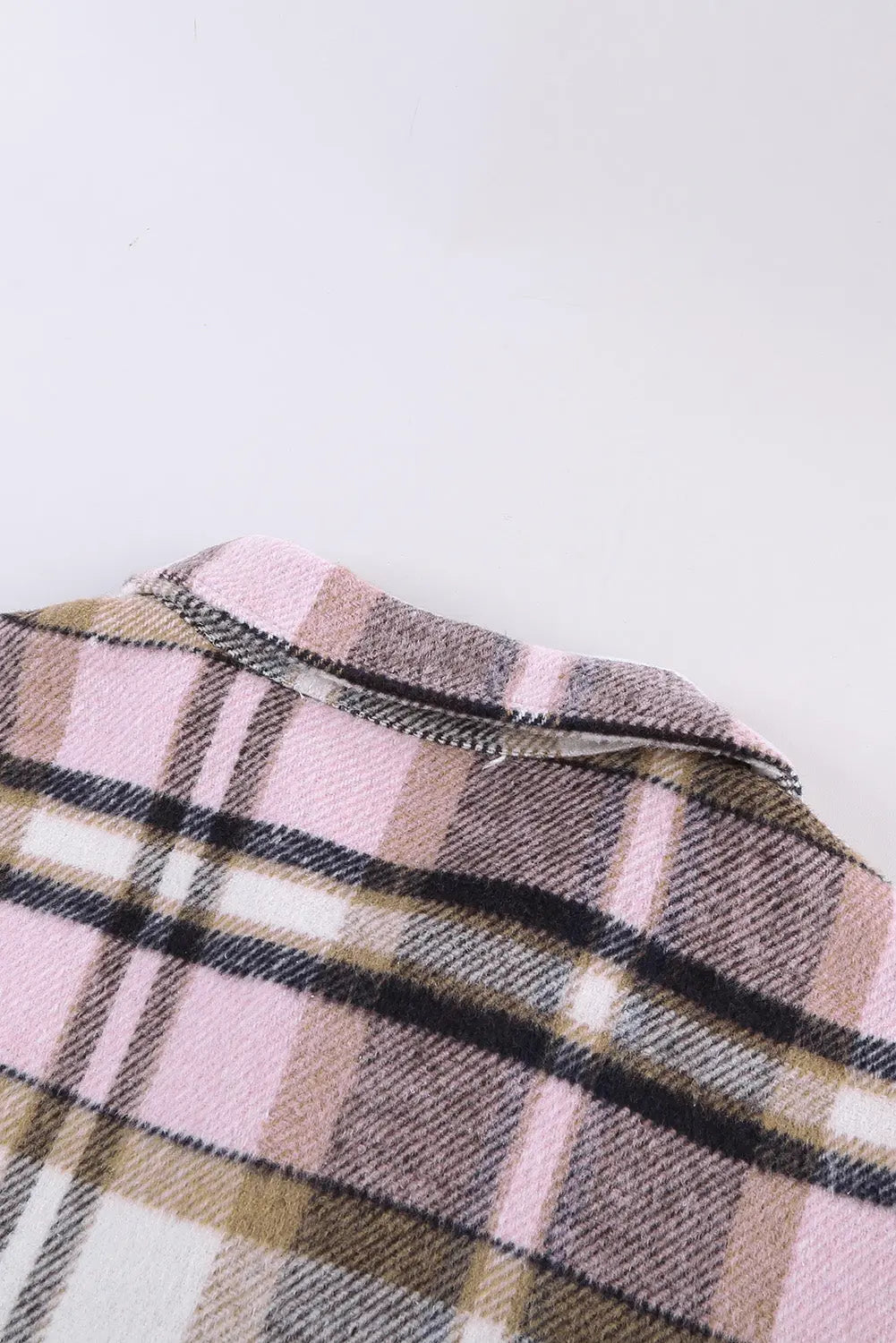 Pink Geometric Plaid Print Pocketed Shacket eAura