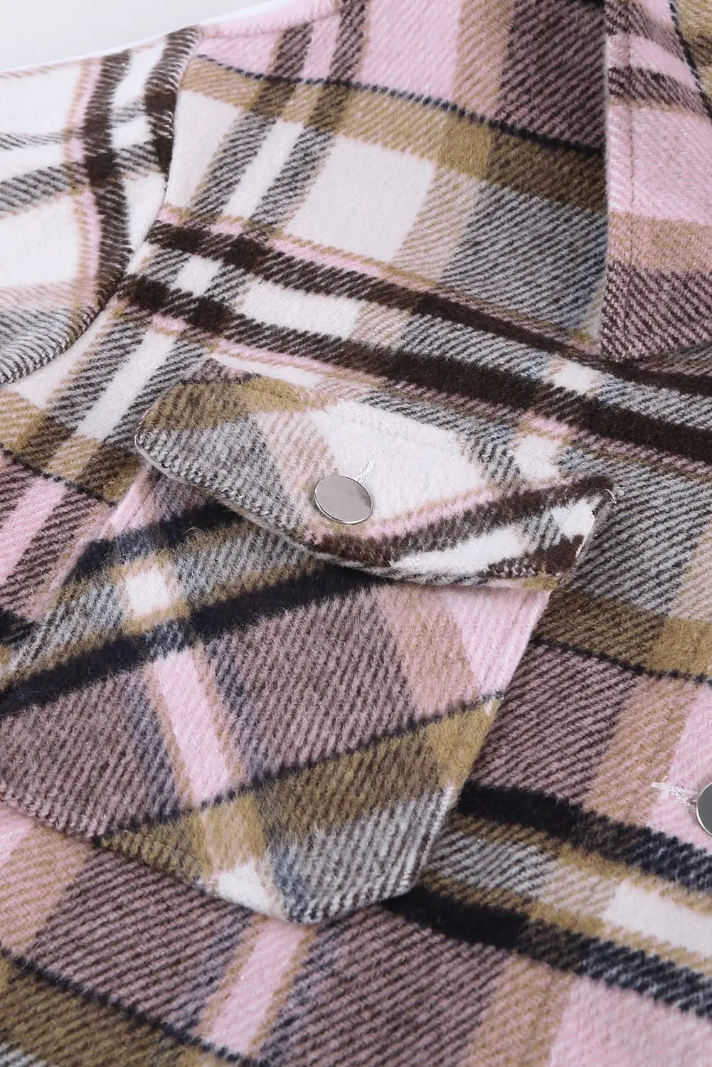 Pink Geometric Plaid Print Pocketed Shacket eAura