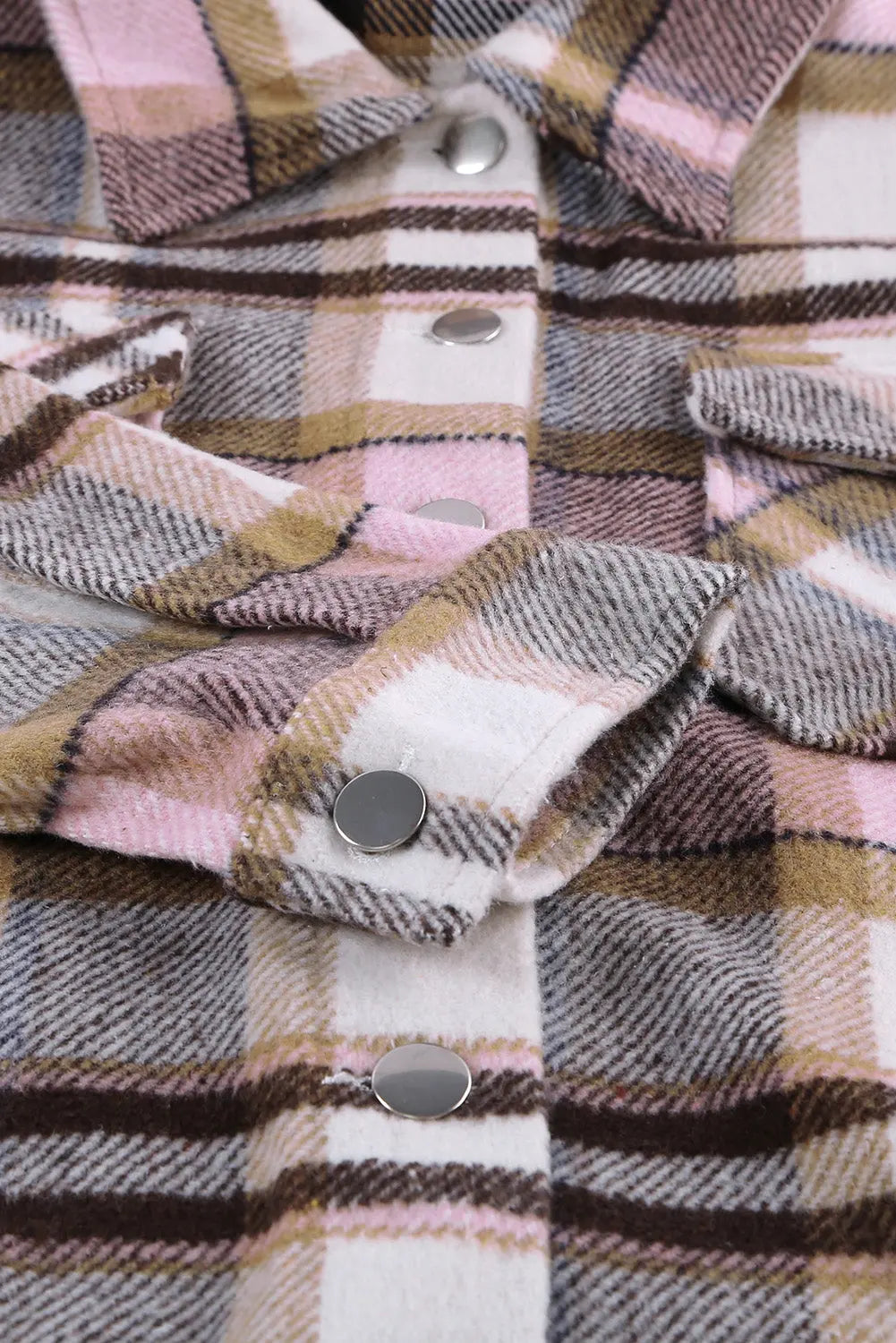 Pink Geometric Plaid Print Pocketed Shacket eAura