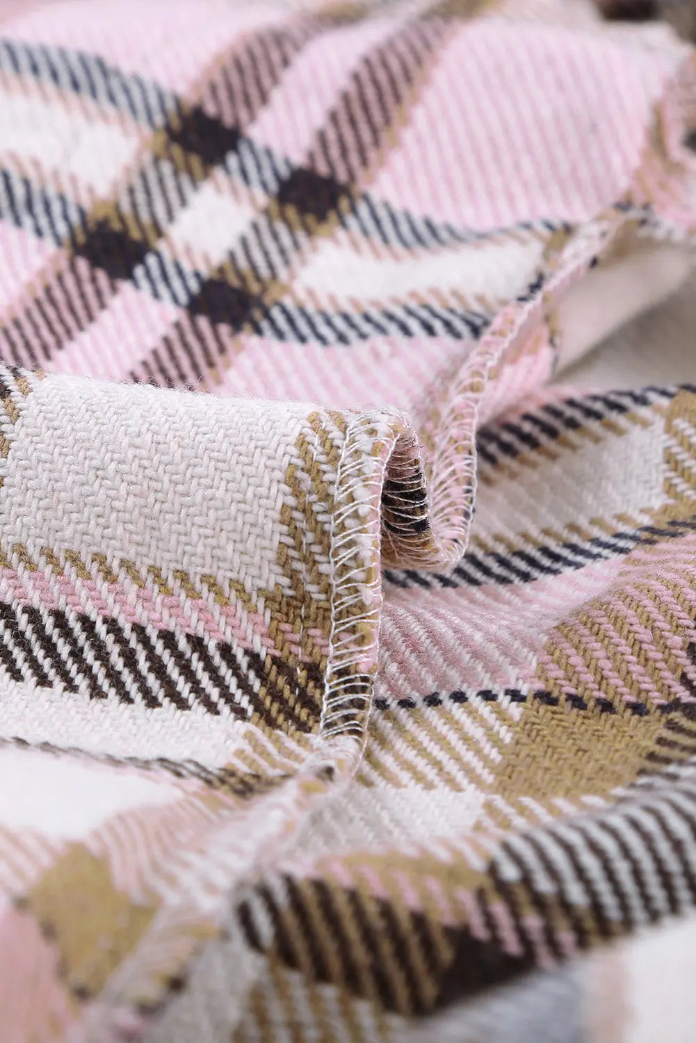 Pink Geometric Plaid Print Pocketed Shacket eAura