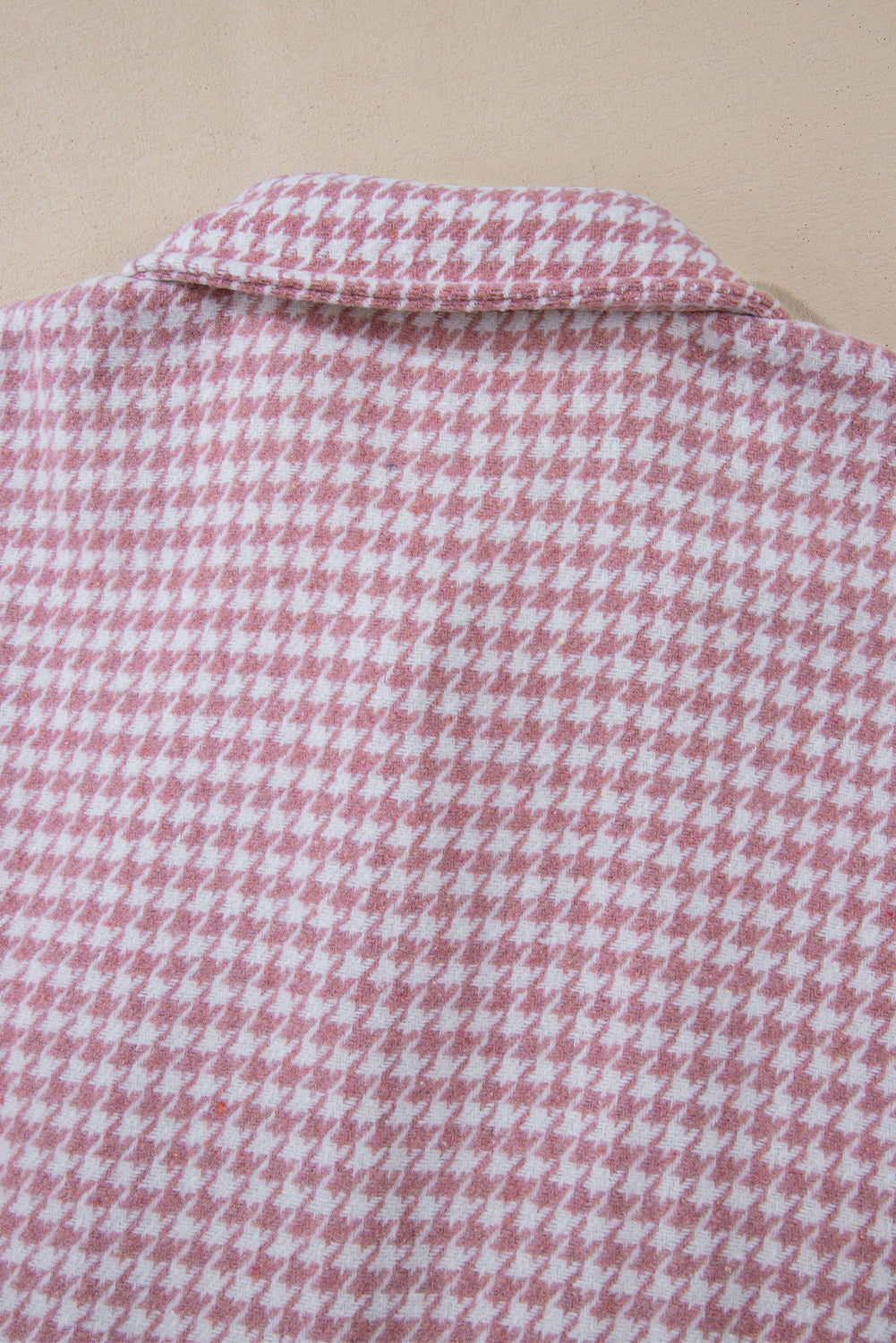 Pink Houndstooth Colour Contrast Textured Patchwork Loose Shacket - Outerwear/Jackets