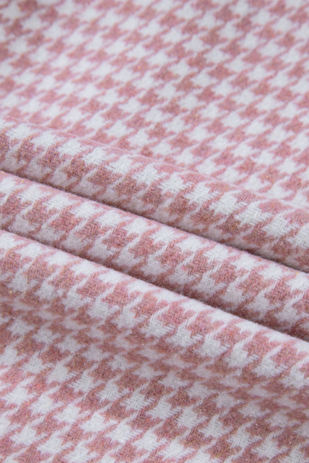 Pink Houndstooth Colour Contrast Textured Patchwork Loose Shacket - Outerwear/Jackets