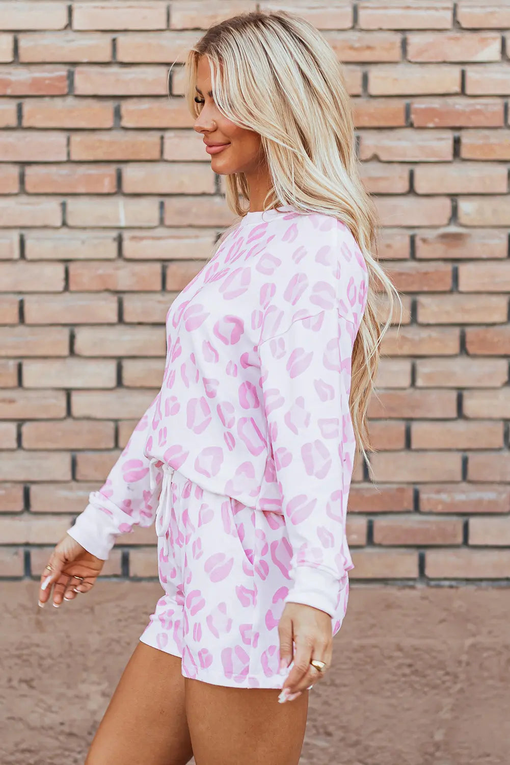 Pink Leopard Animal Print Pullover and Shorts Loungewear eAura
