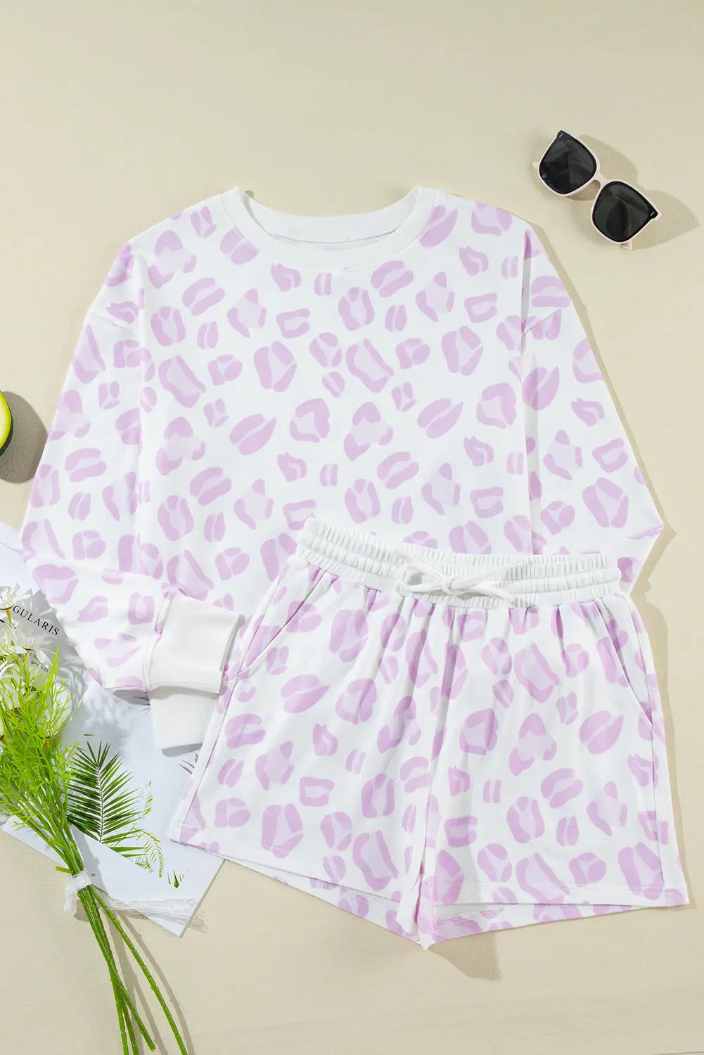 Pink Leopard Animal Print Pullover and Shorts Loungewear eAura