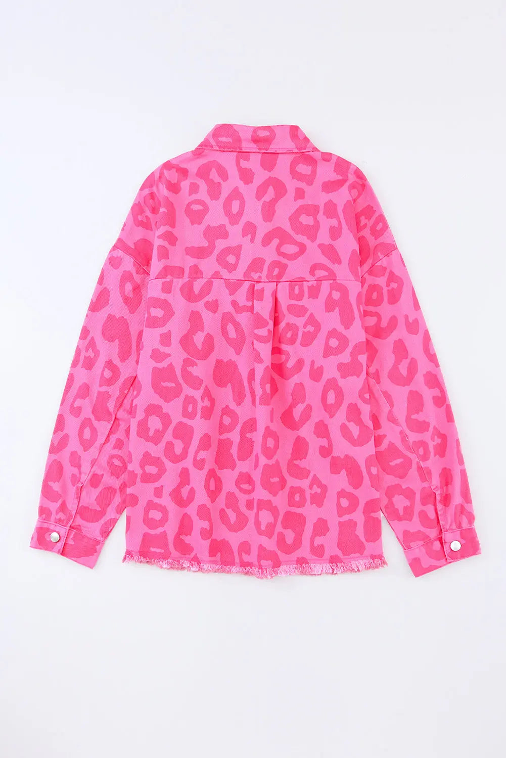 Pink Leopard Print Button Cuffs Raw Hem Jacket - eAura