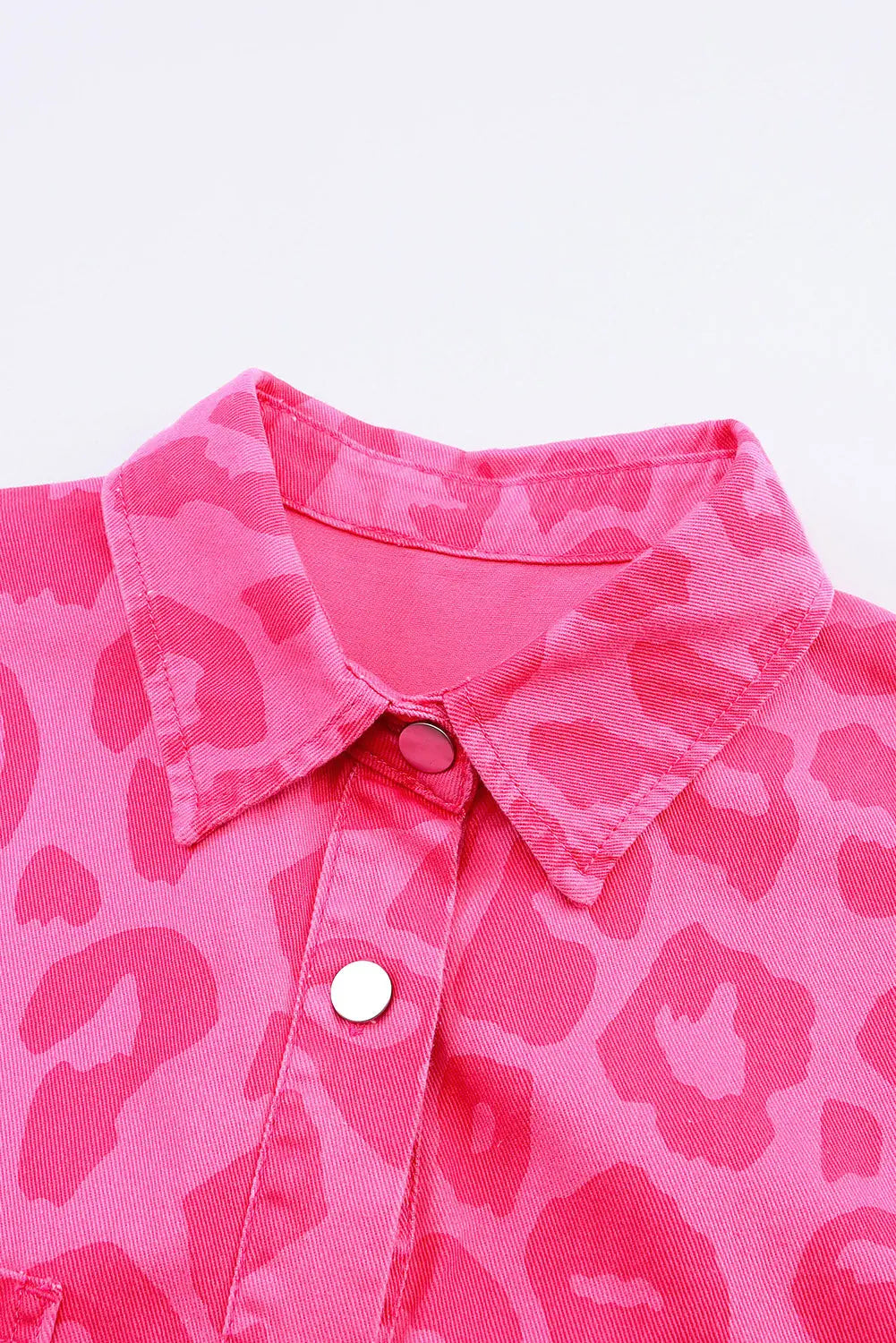 Pink Leopard Print Button Cuffs Raw Hem Jacket - eAura