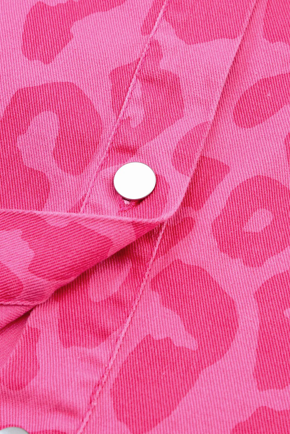 Pink Leopard Print Button Cuffs Raw Hem Jacket - eAura