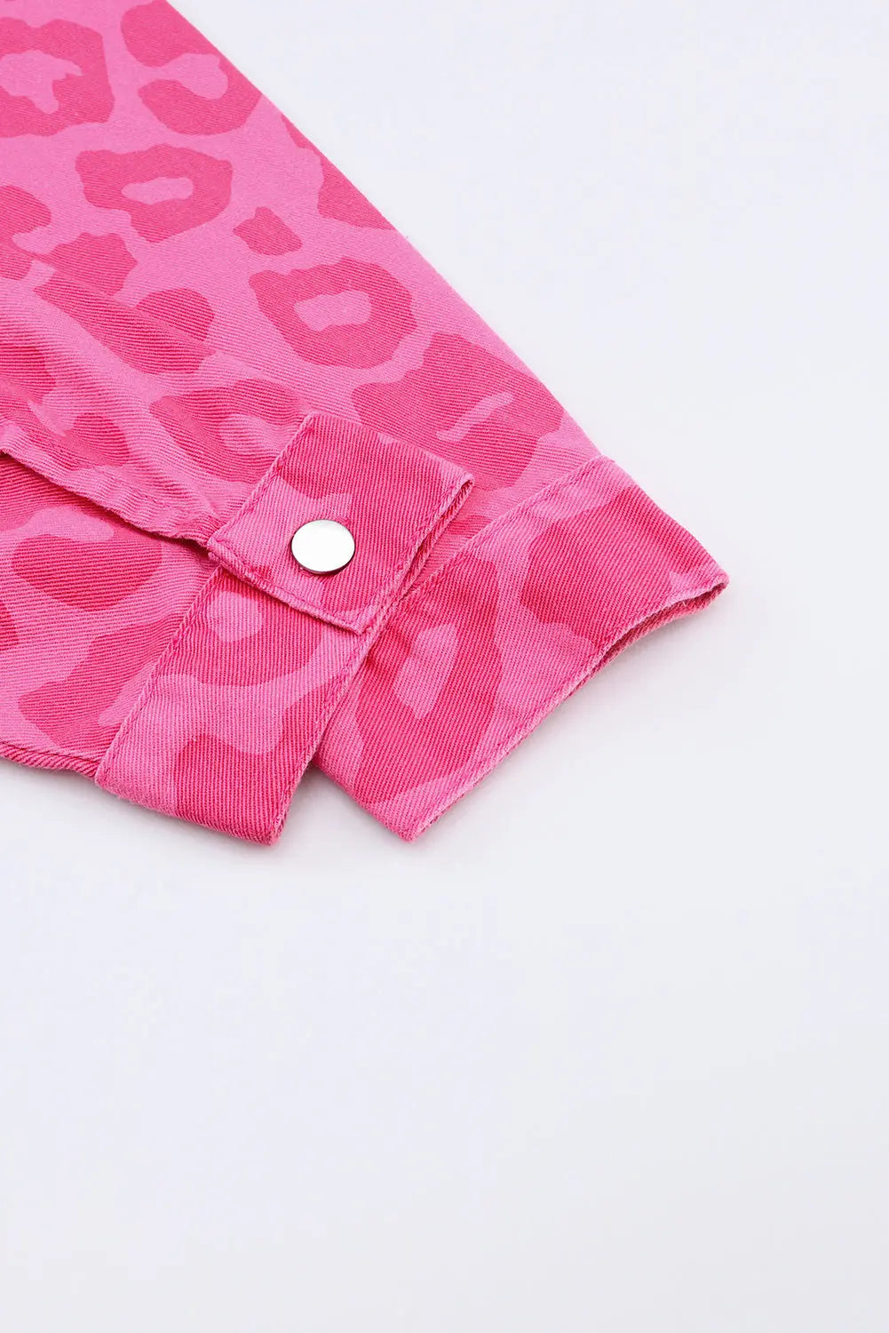 Pink Leopard Print Button Cuffs Raw Hem Jacket - eAura
