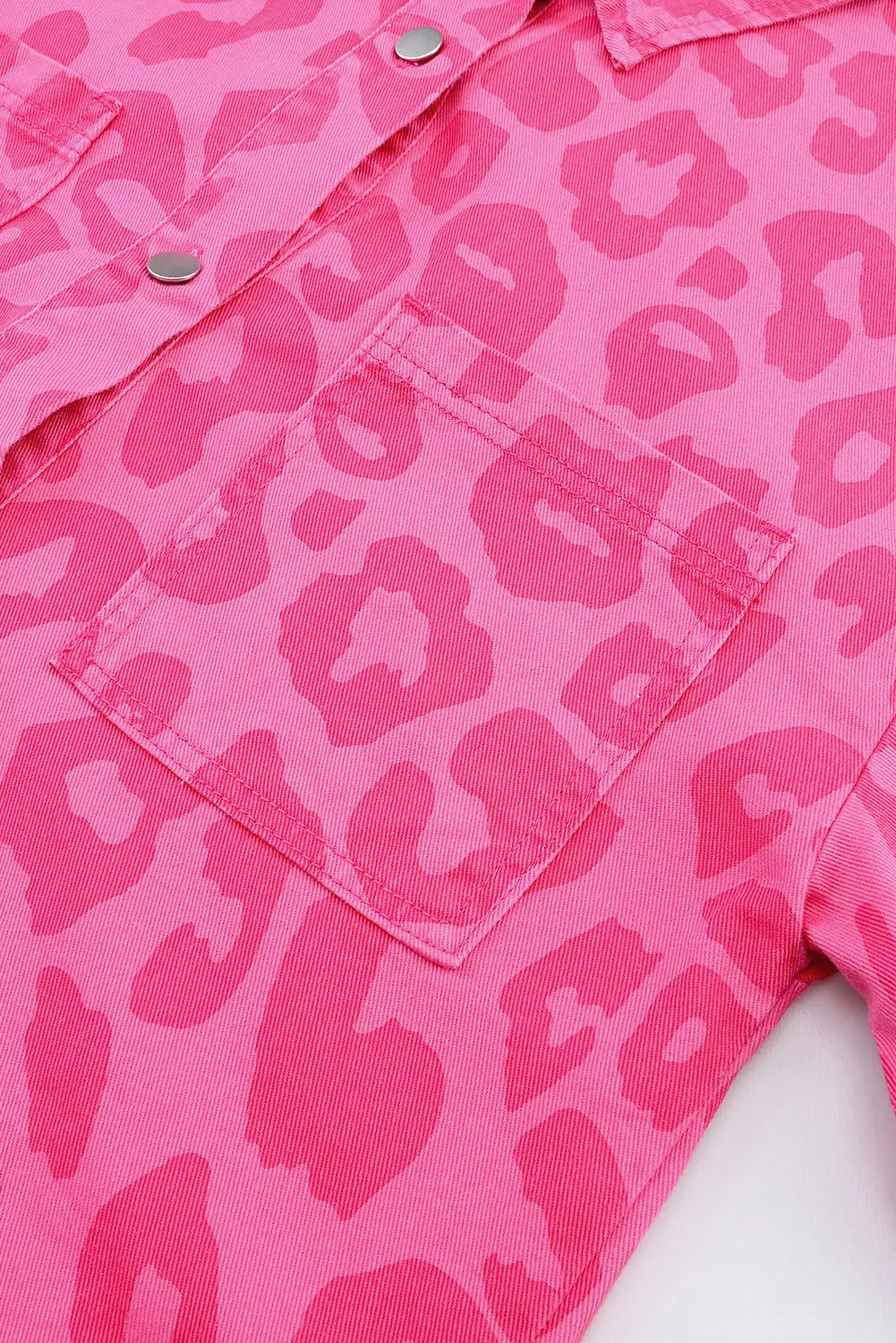 Pink Leopard Print Button Cuffs Raw Hem Jacket - eAura
