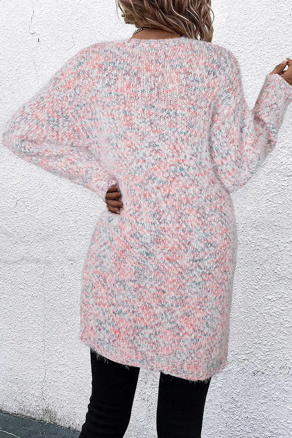 Pink Multicolor Confetti Open Front Knit Cardigan Beagle Boutique Fashion Outlet