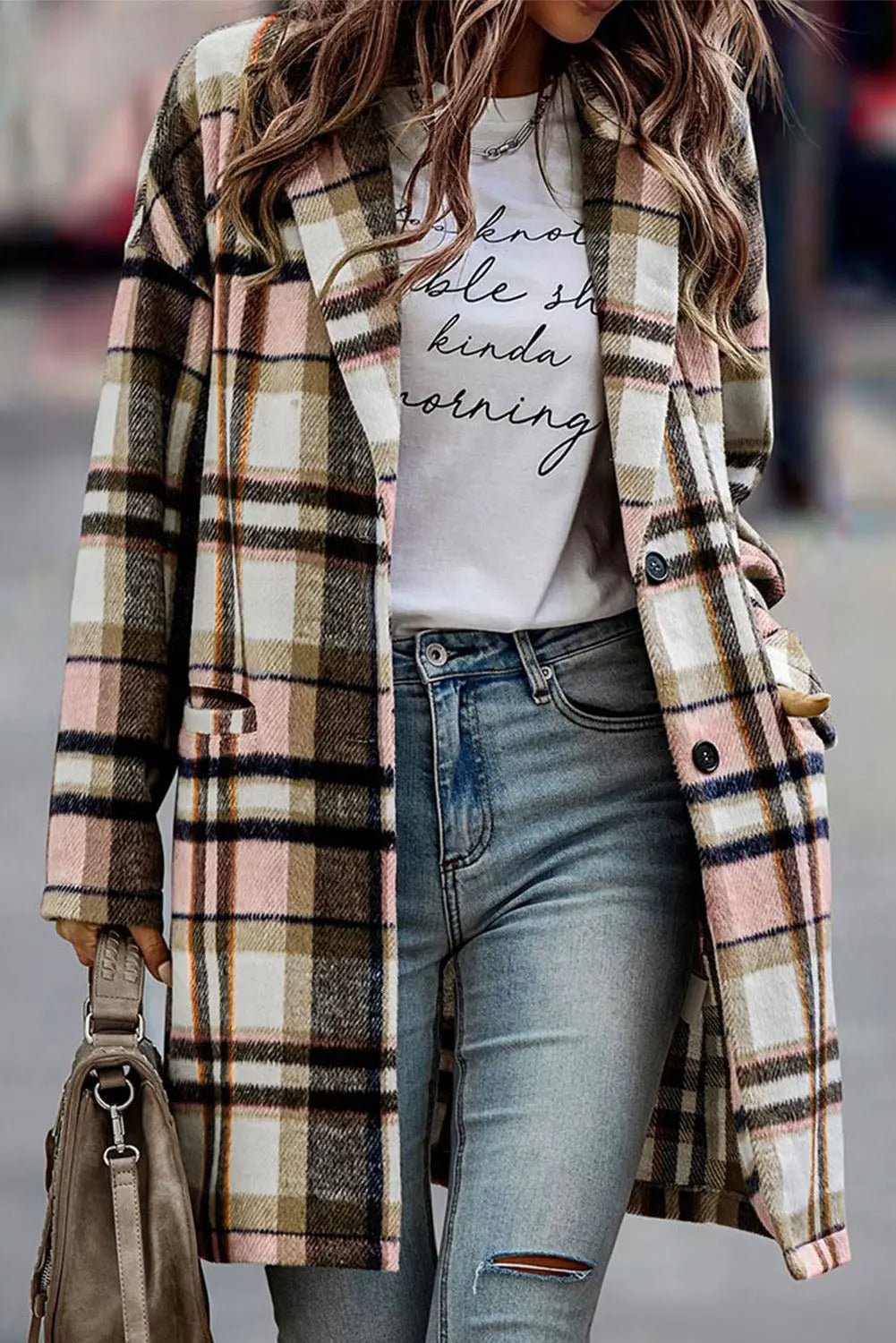Pink Plaid Button Up Lapel Jacket eAura