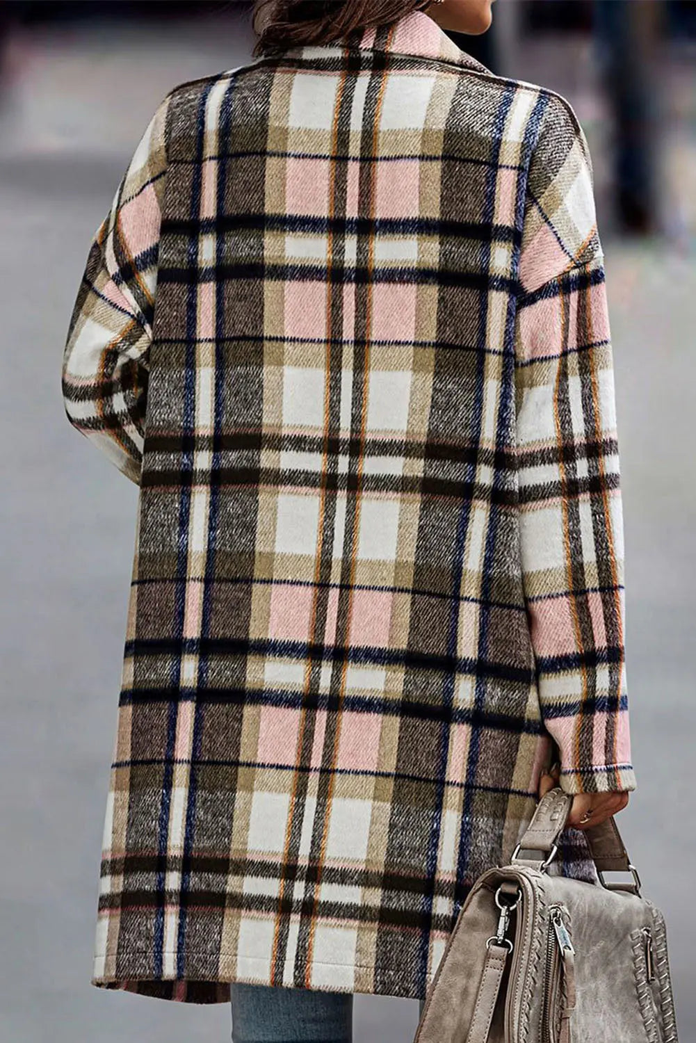 Pink Plaid Button Up Lapel Jacket eAura