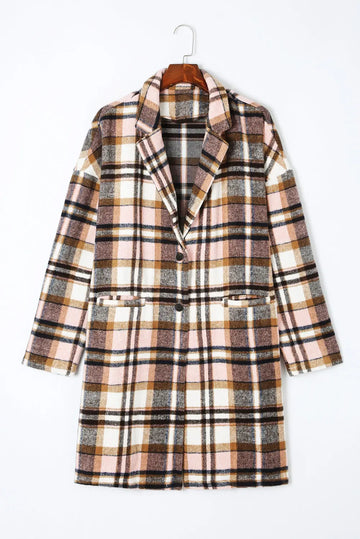 Pink Plaid Button Up Lapel Jacket - Outerwear/Plaid Shackets