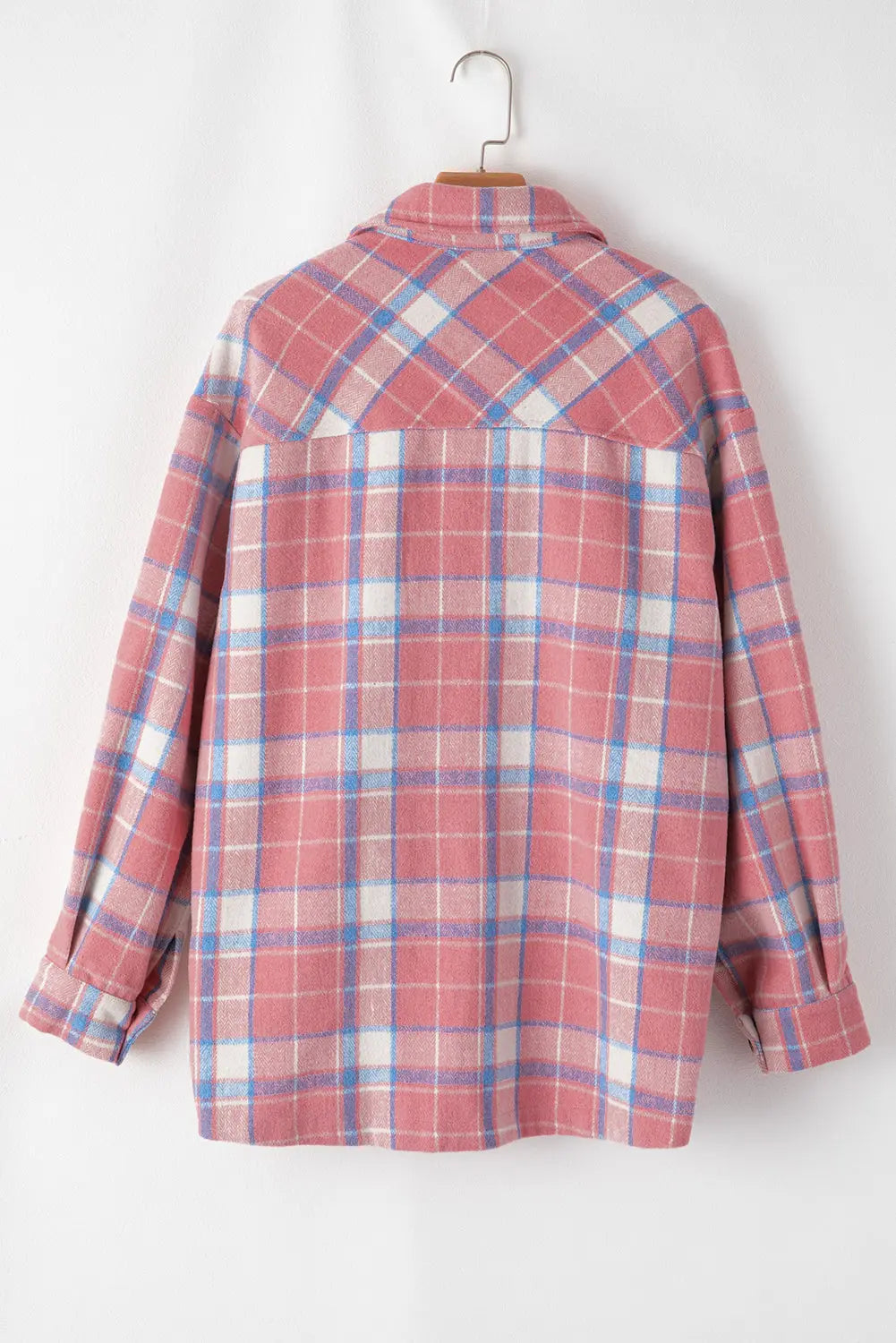 Pink Plaid Flap Pocket Button Up Shacket eAura