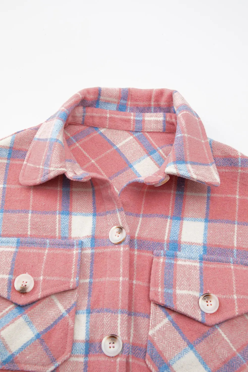 Pink Plaid Flap Pocket Button Up Shacket eAura