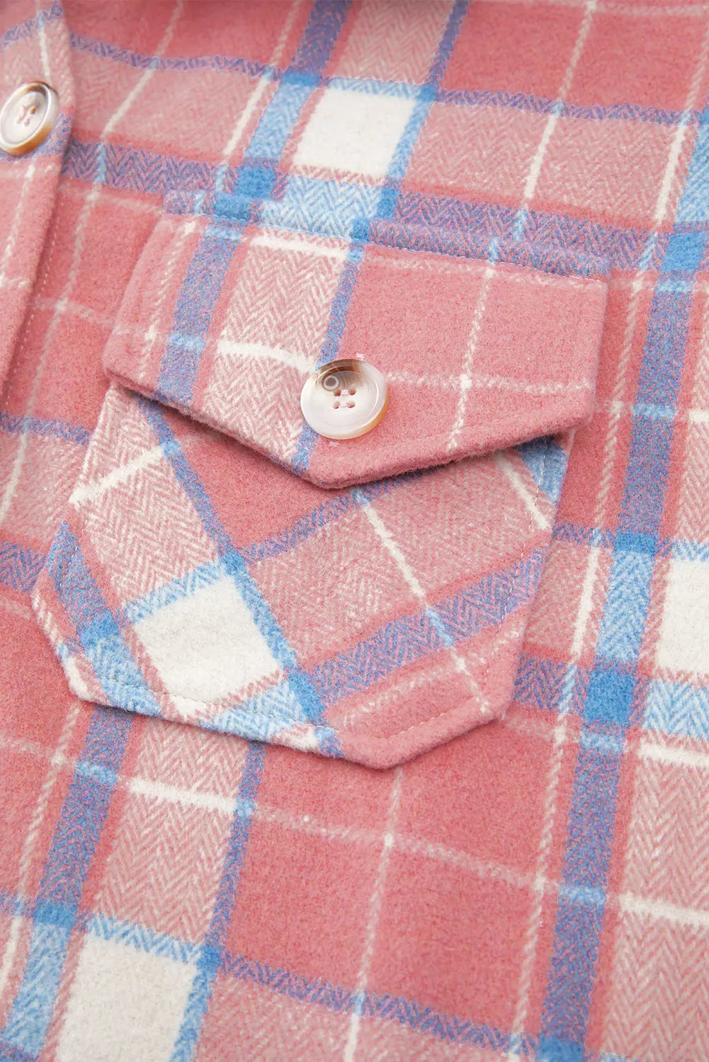 Pink Plaid Flap Pocket Button Up Shacket eAura