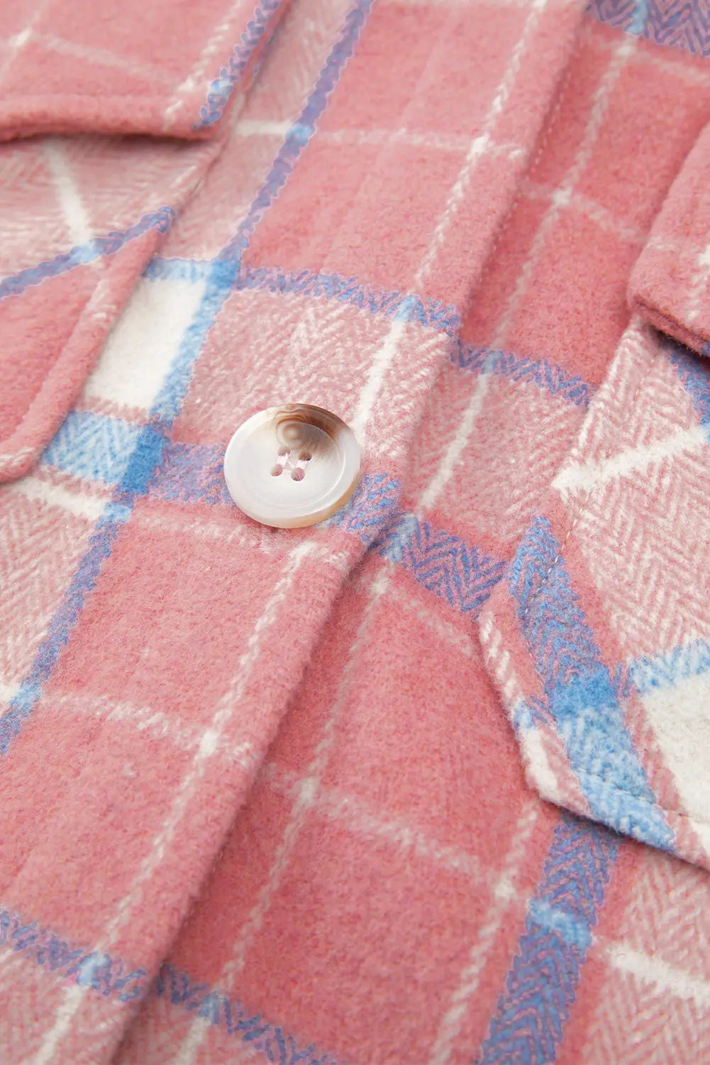 Pink Plaid Flap Pocket Button Up Shacket eAura