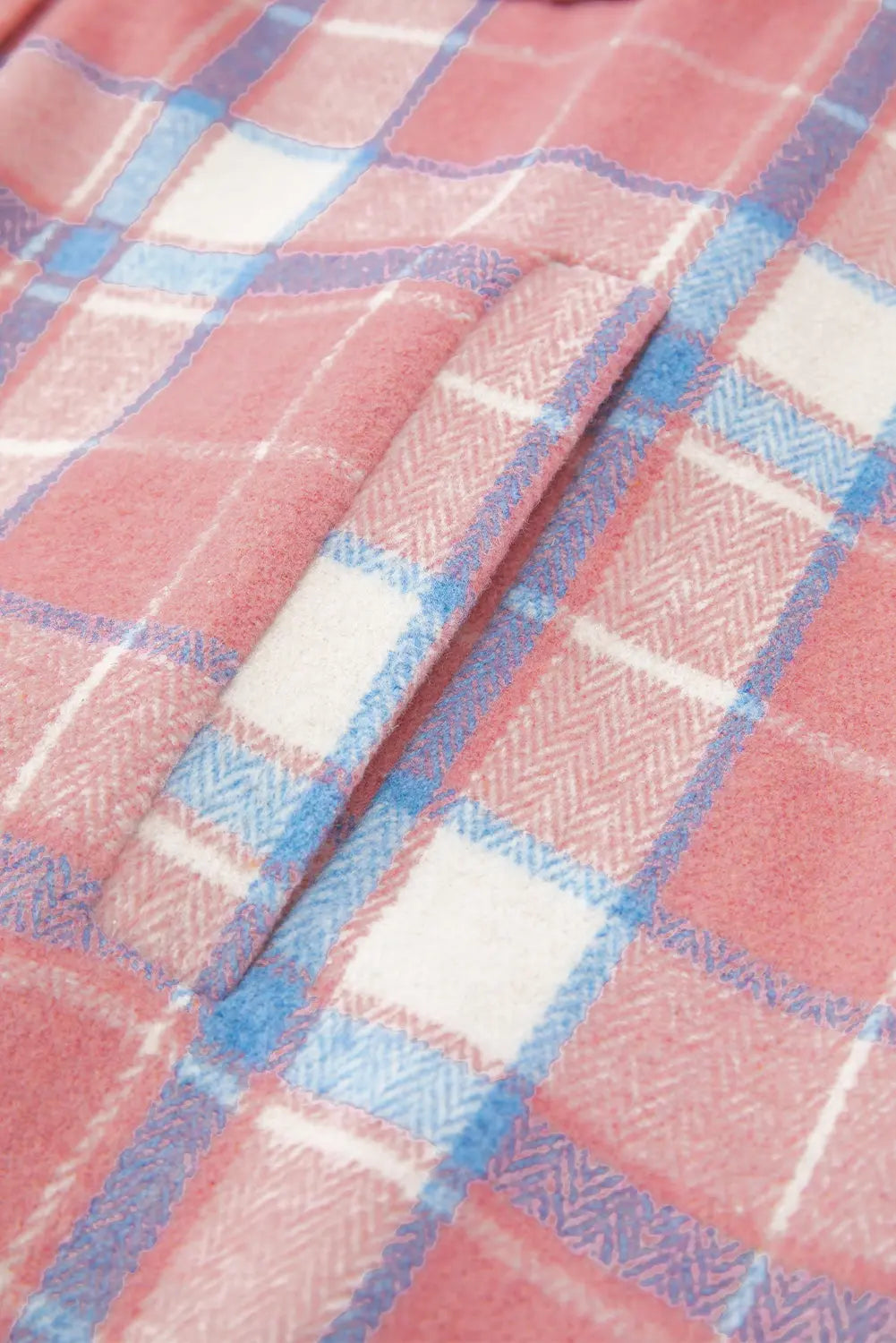 Pink Plaid Flap Pocket Button Up Shacket eAura