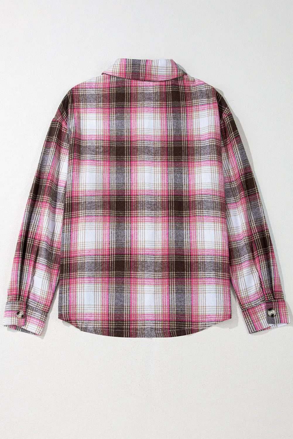 Pink Plaid Flap Pocket Button Up Shacket eAura