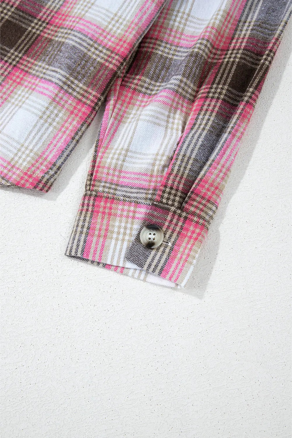 Pink Plaid Flap Pocket Button Up Shacket eAura