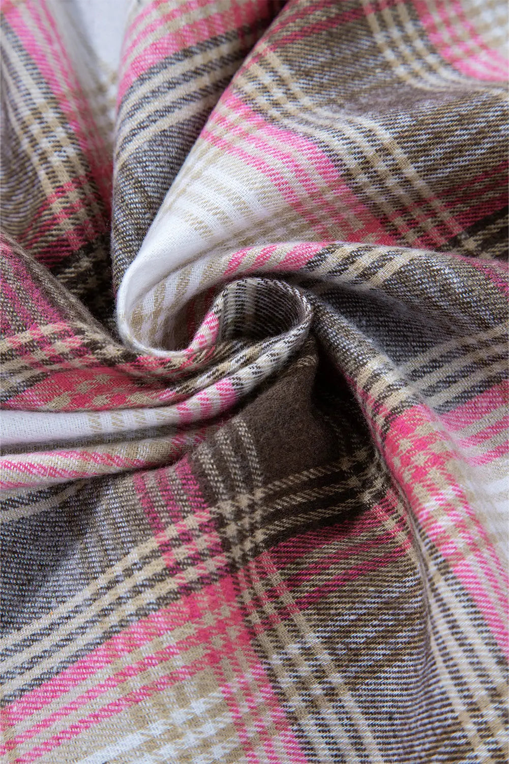Pink Plaid Flap Pocket Button Up Shacket eAura