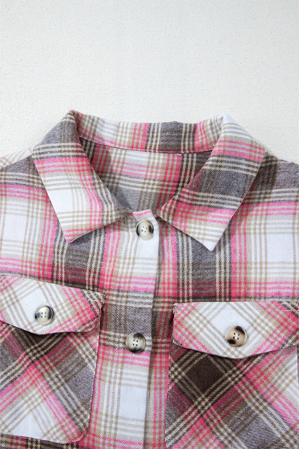 Pink Plaid Flap Pocket Button Up Shacket eAura