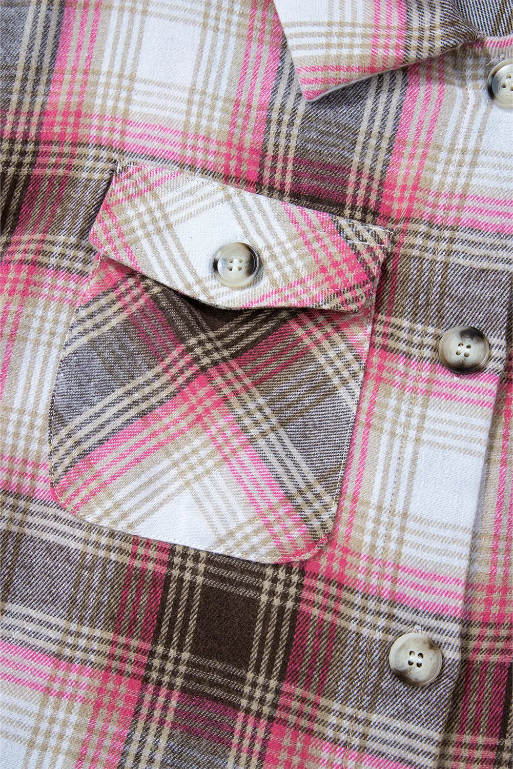 Pink Plaid Flap Pocket Button Up Shacket eAura