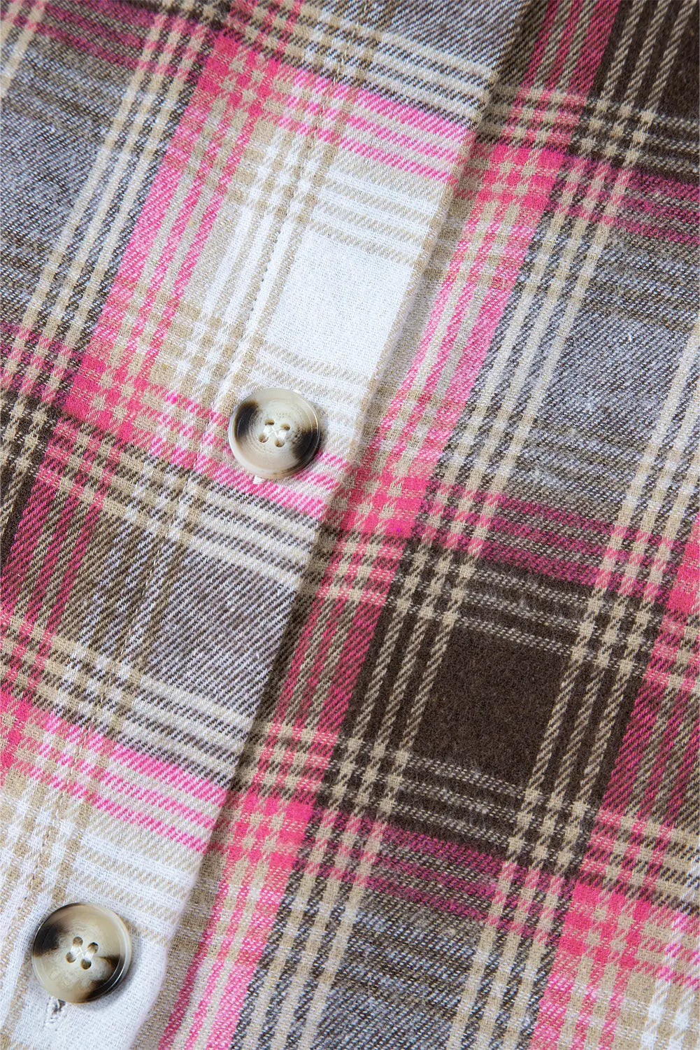 Pink Plaid Flap Pocket Button Up Shacket eAura