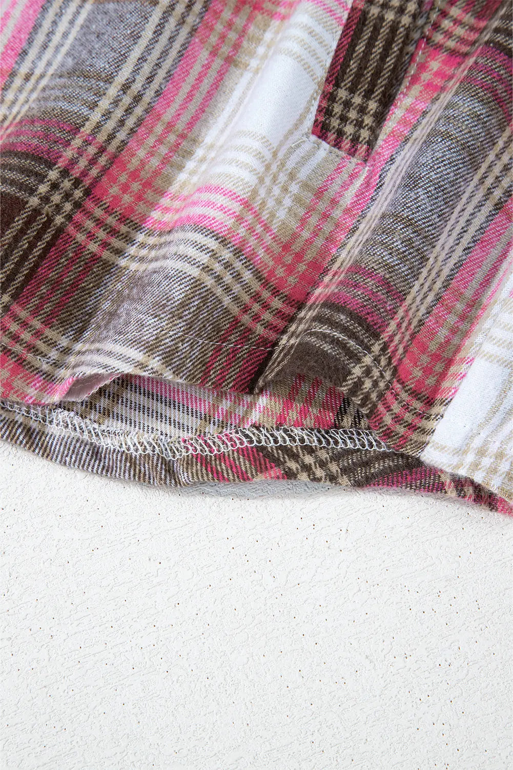 Pink Plaid Flap Pocket Button Up Shacket eAura