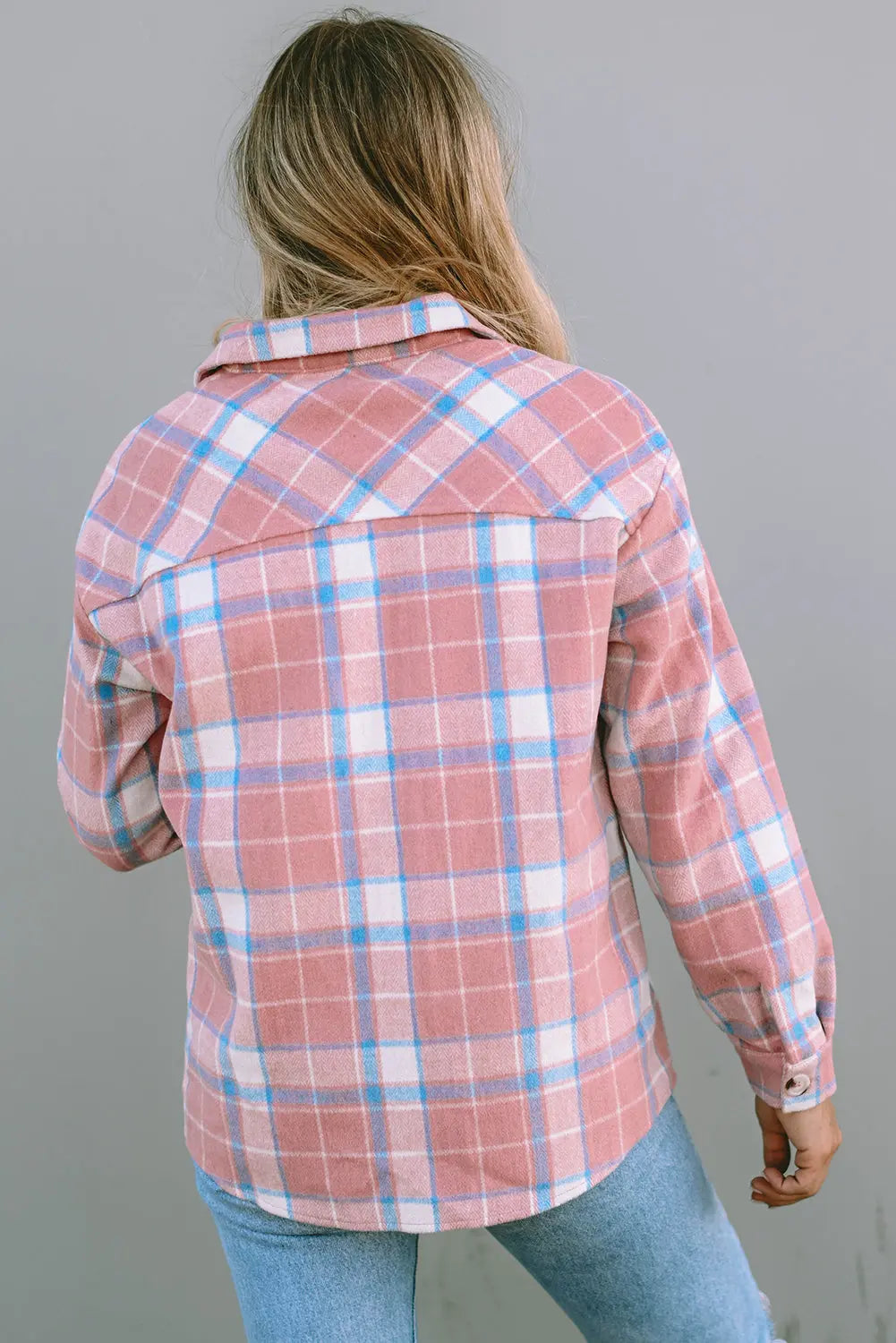 Pink Plaid Flap Pocket Flannel Shacket eAura