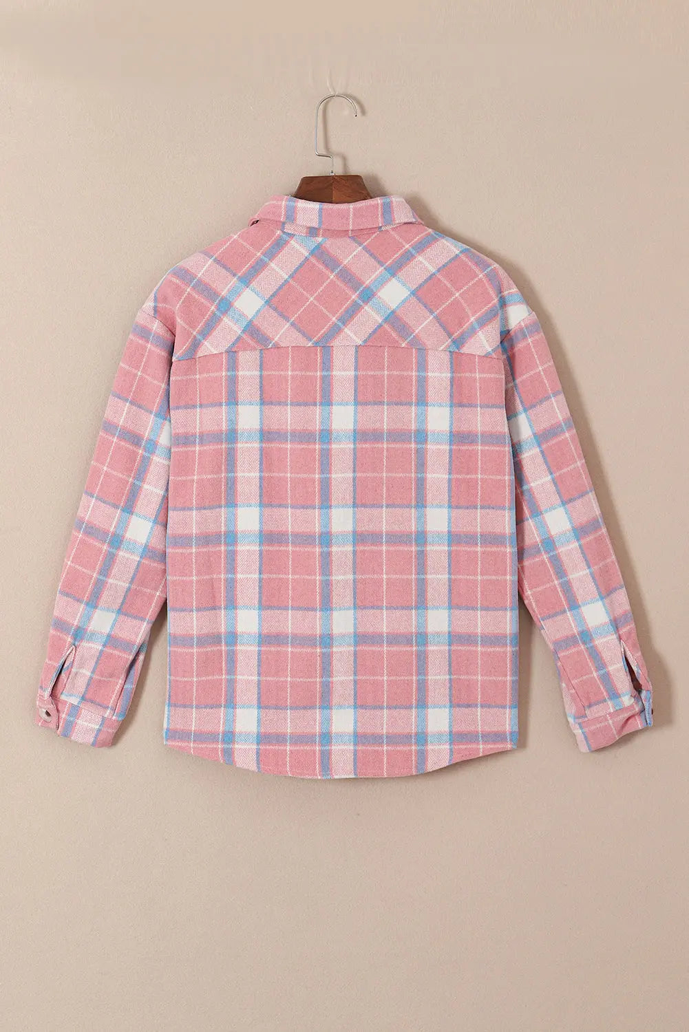 Pink Plaid Flap Pocket Flannel Shacket eAura