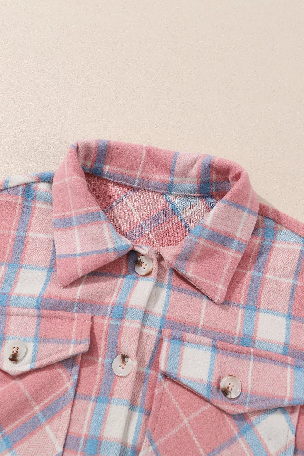 Pink Plaid Flap Pocket Flannel Shacket eAura