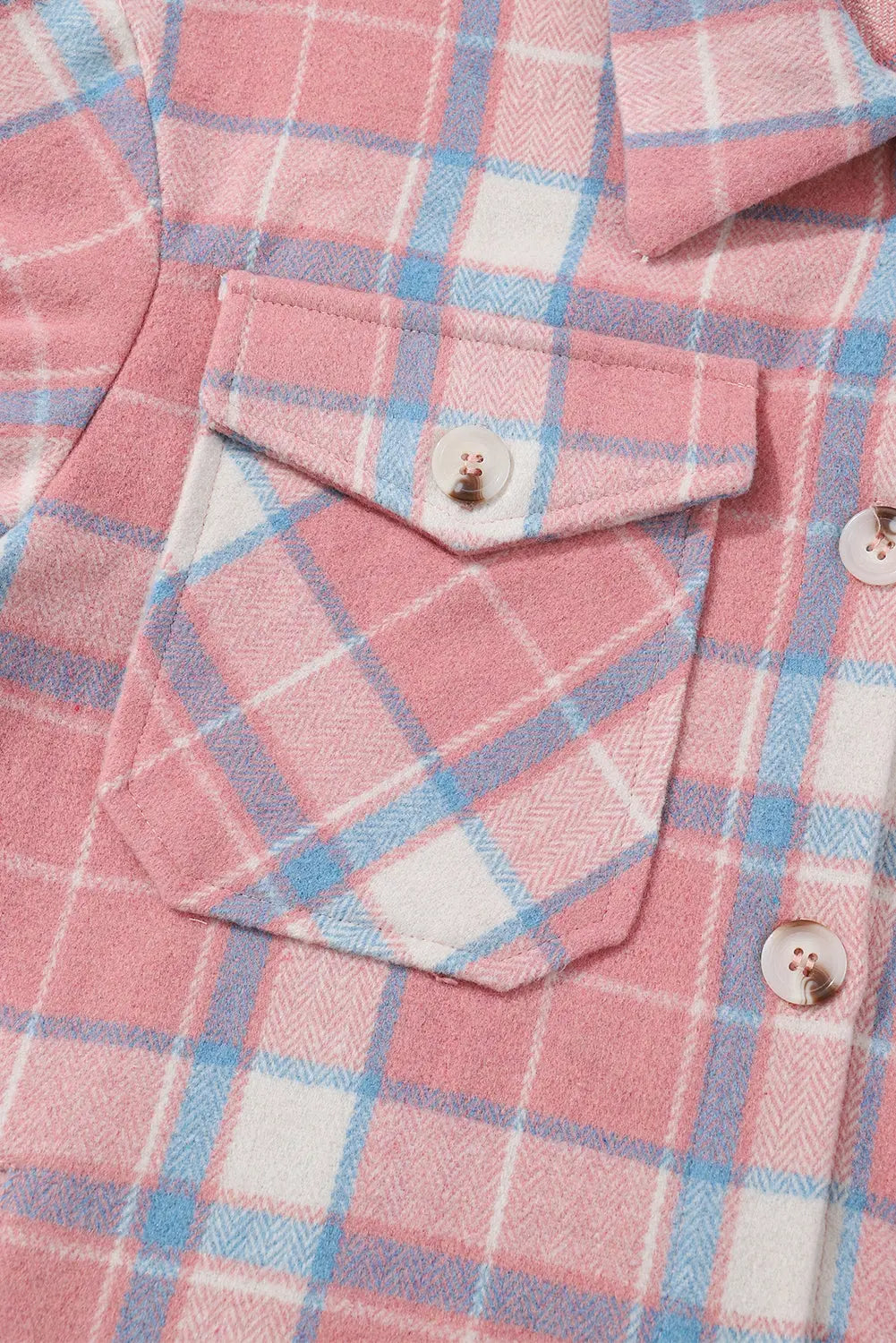 Pink Plaid Flap Pocket Flannel Shacket eAura