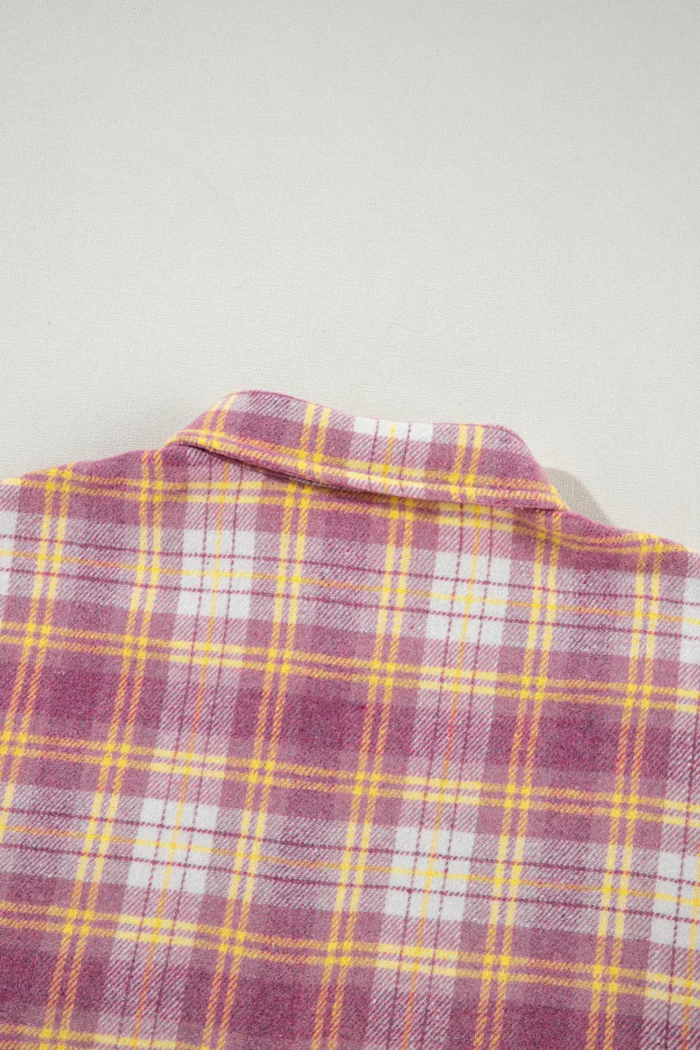 Pink Plaid Print Chest Pocket Long Sleeve Shacket eAura