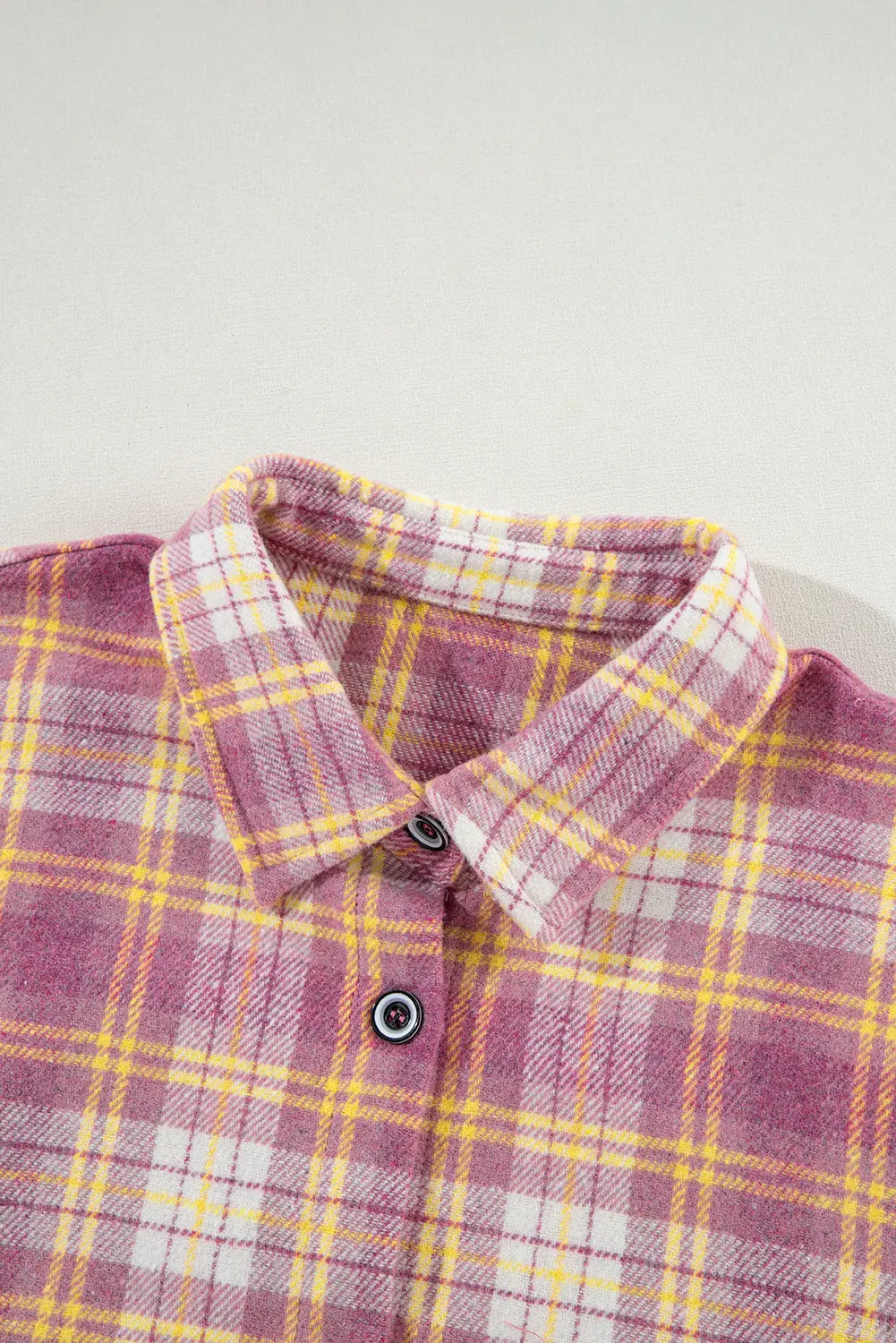Pink Plaid Print Chest Pocket Long Sleeve Shacket eAura