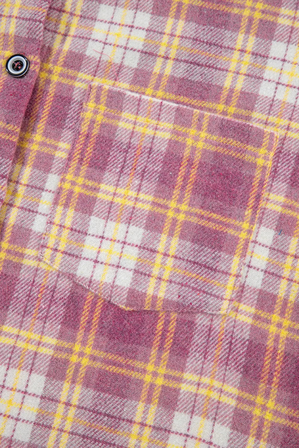 Pink Plaid Print Chest Pocket Long Sleeve Shacket eAura