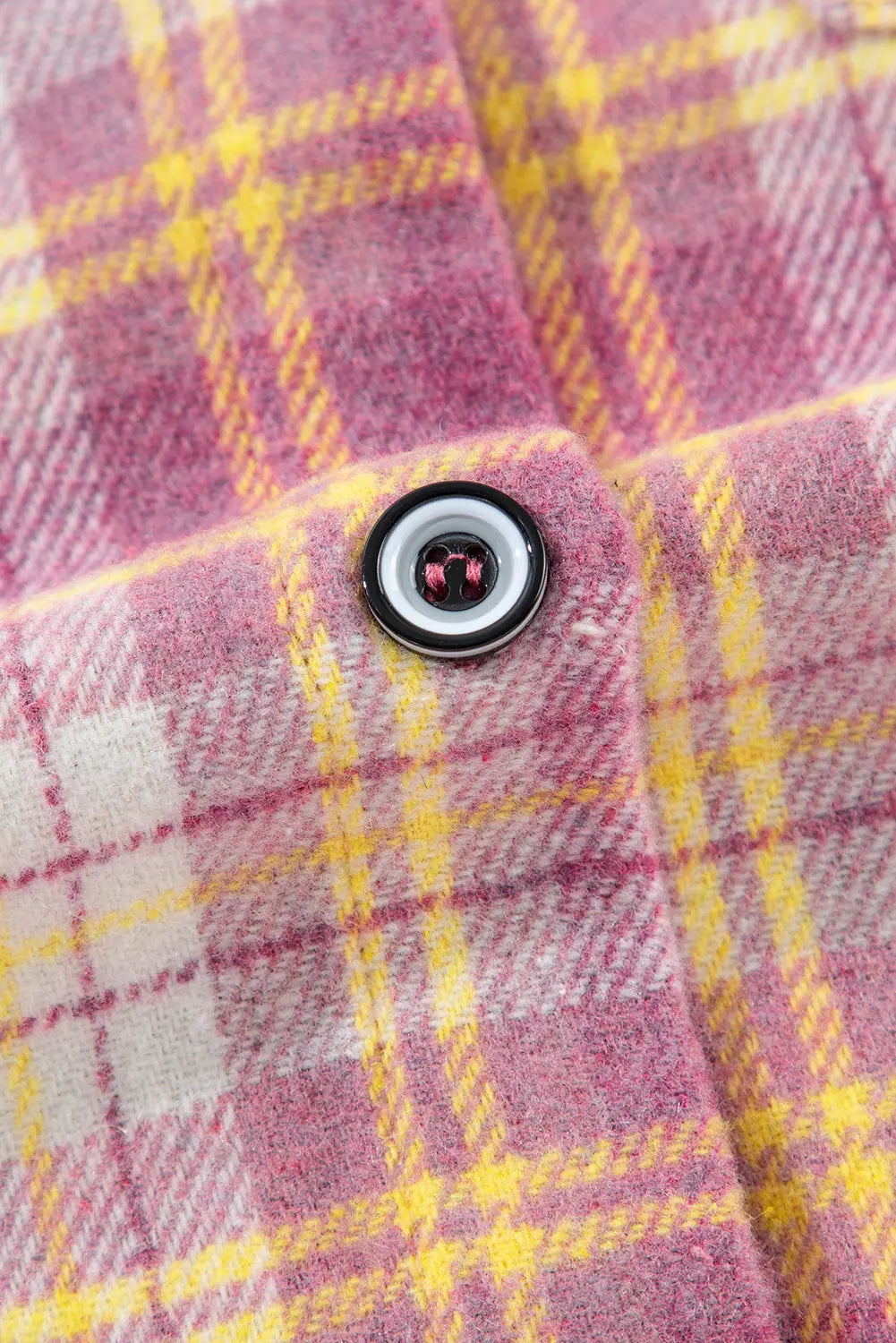 Pink Plaid Print Chest Pocket Long Sleeve Shacket eAura