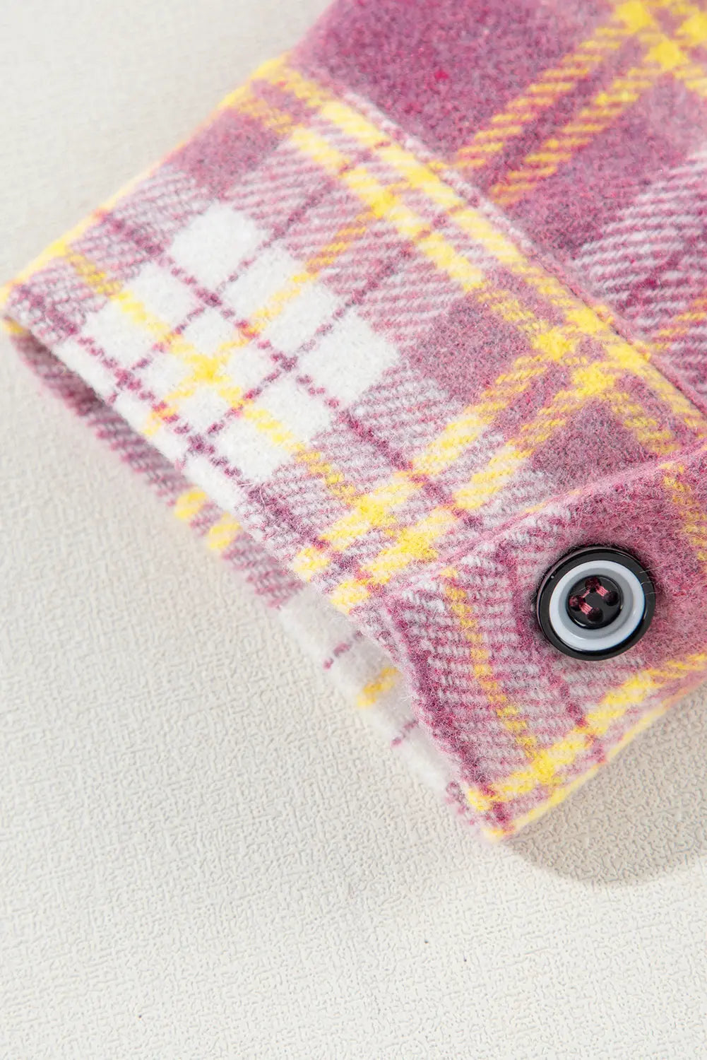 Pink Plaid Print Chest Pocket Long Sleeve Shacket eAura