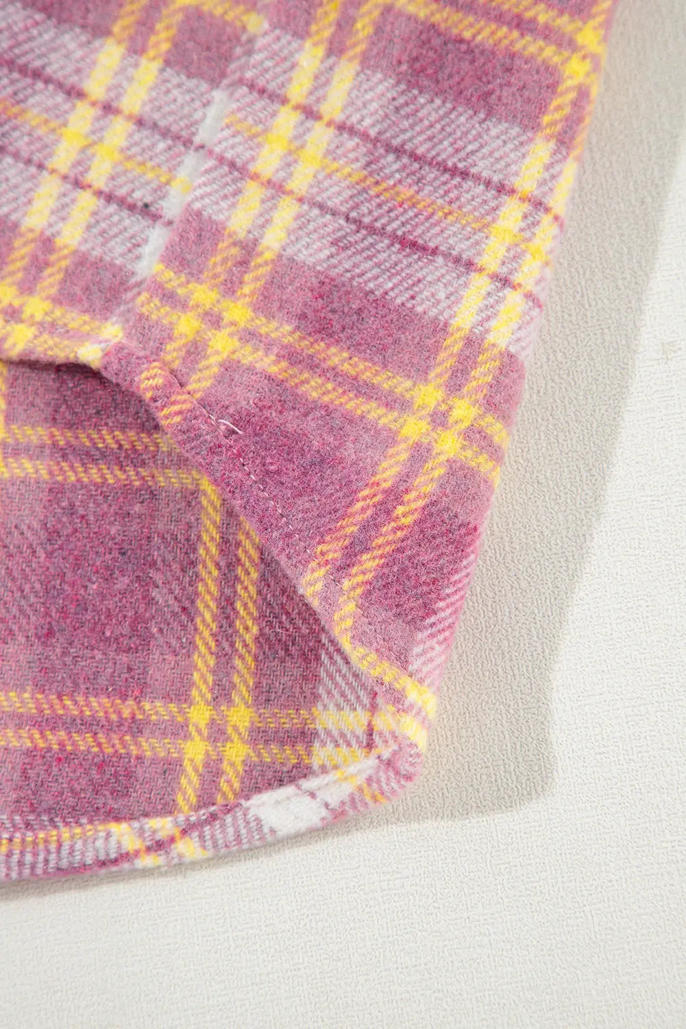 Pink Plaid Print Chest Pocket Long Sleeve Shacket eAura
