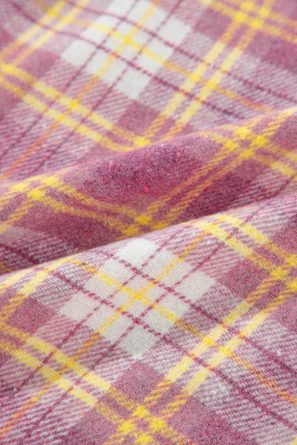 Pink Plaid Print Chest Pocket Long Sleeve Shacket eAura