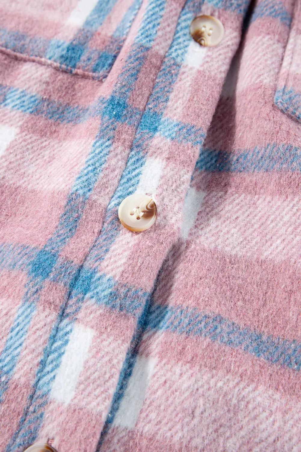 Pink Plaid Print Colour Block Collared Flap Pockets Loose Shacket Beagle Boutique Fashion Outlet