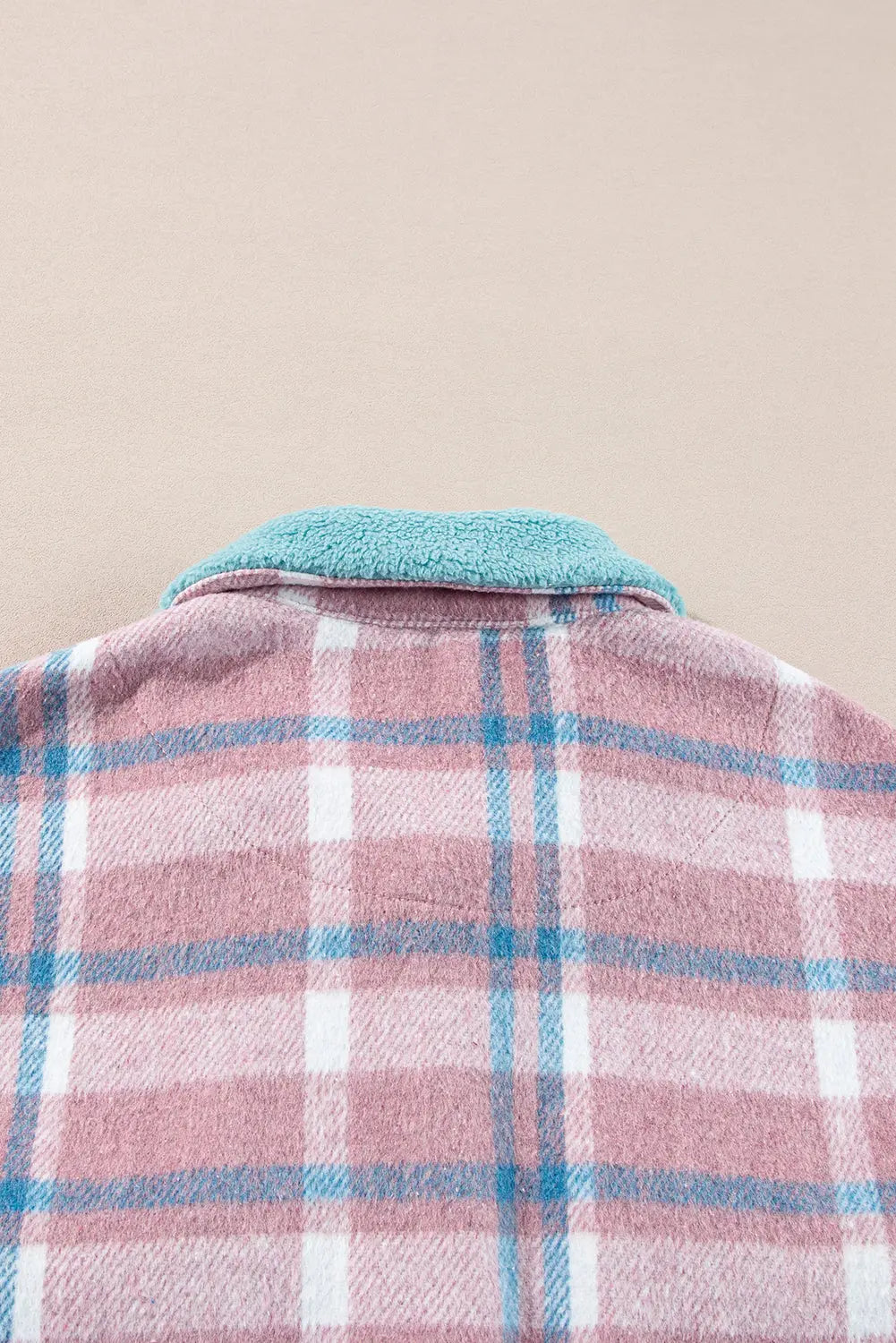 Pink Plaid Print Colour Block Collared Flap Pockets Loose Shacket Beagle Boutique Fashion Outlet